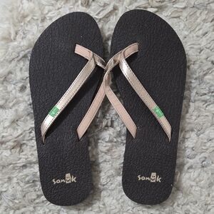 Sanuk Black and Metallic Flip Flops